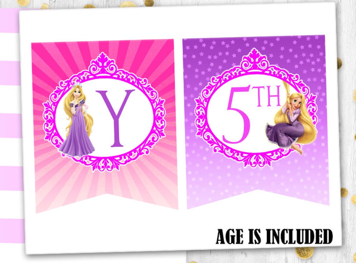 Rapunzel Birthday Banner Tangled Banner Bunting Happy Birthday Etsy