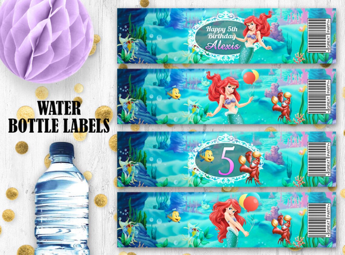 Little Mermaid Ariel Water Bottle Labels Printable Digital - Etsy