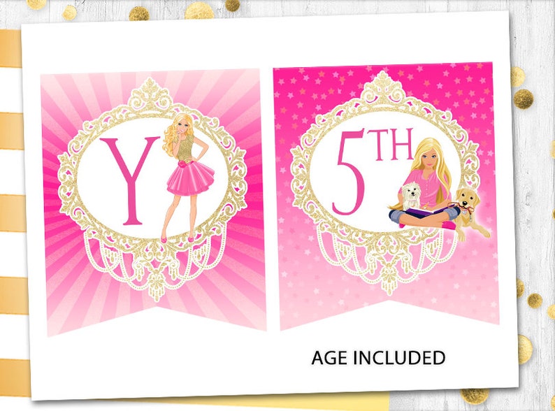 Barbie Birthday Banner Barbie Banner Bunting Pink Barbie | Etsy