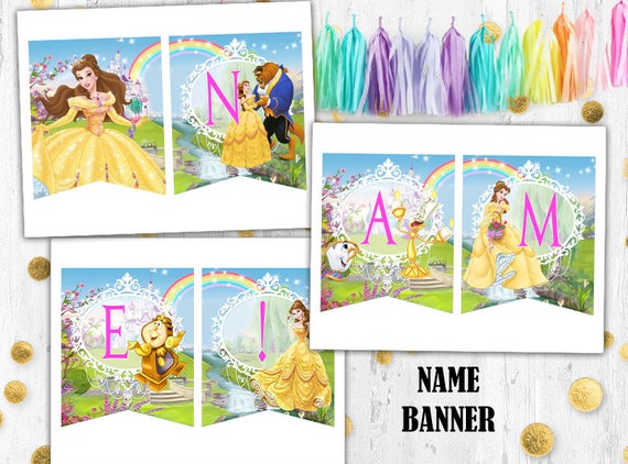 Princess Belle Name Banner Beauty & the Beast Birthday Name | Etsy