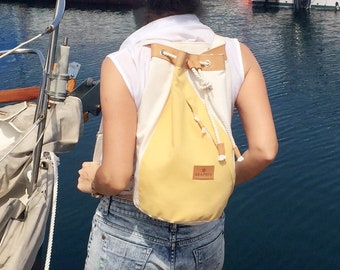 Sac de plage jaune, sac nautique marin, duffle bag, sac à dos de voile, sac à dos de marin, sac en toile de coton, cadeau pour elle