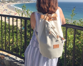 Stone Grey  Beach Bag, Nautical Sailor Bag, duffle bag, sailing backpack, sailor backpack, cotton canvas bag, gift for her