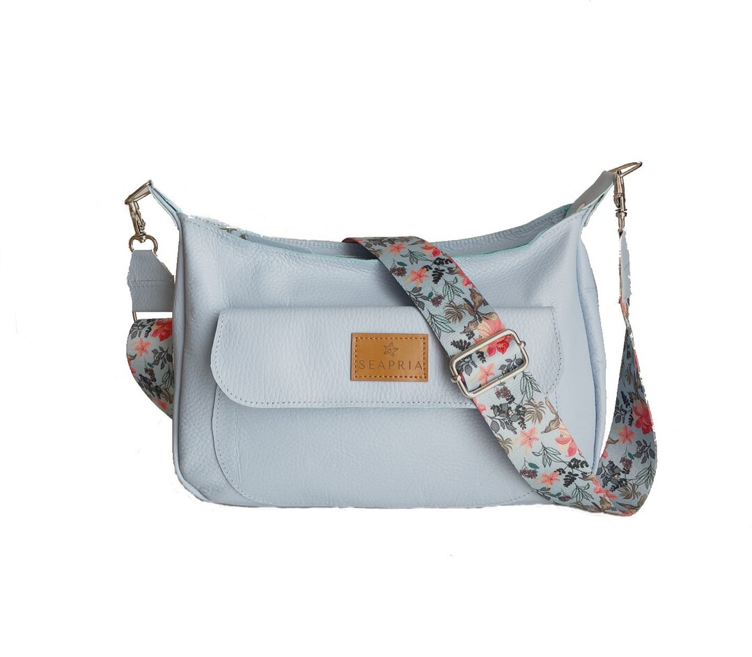 Light Blue Leather Crossbody Bag Leather Bag Boho Bag Etsy