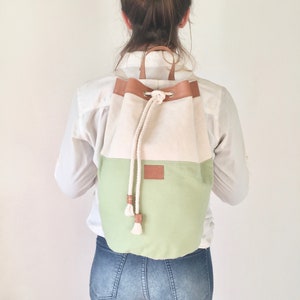 Apple Beach Bag, Nautical Sailor Bag, katoen canvas en leer, canvas strandrugzak, matroos rugzak, katoen canvas tas, marine stijl tas