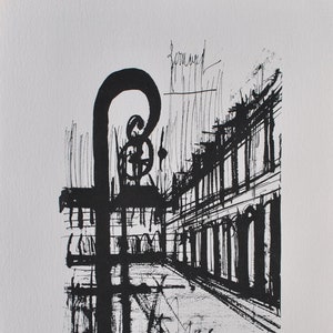 Bernard BUFFET : Place des Vosges , Original signed ETCHING from an India ink drawing , Referenced, 1961, 197 copies