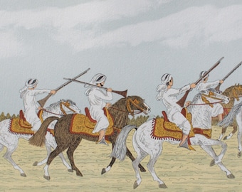 HADDELSEY Vincent : The arabian warriors - Signed and numbered Original LITHOGRAPH, 100 copies + certificate