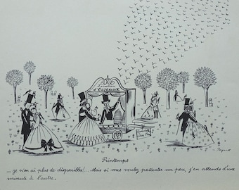 PEYNET Raymond, The bird rental, Humorous signed ETCHING, 1943