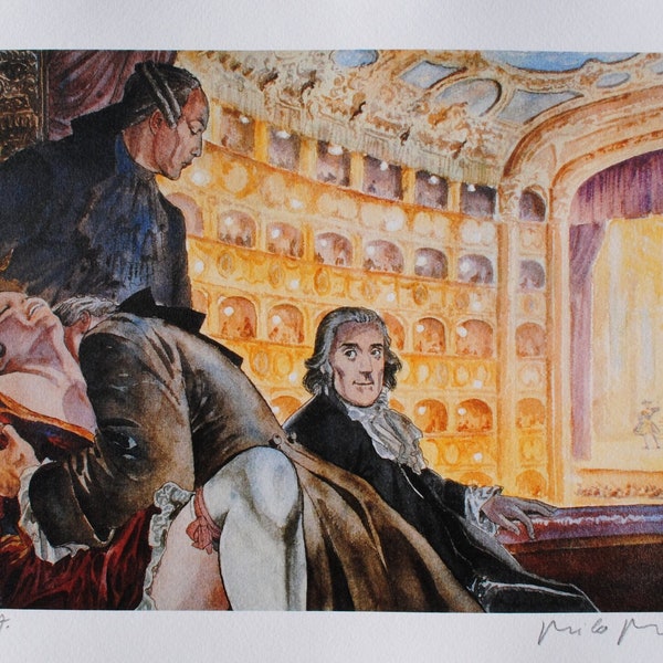 Milo MANARA :  Naughty games at the Theatre, Erotic signed print, artist's proof, 2009