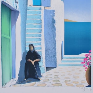 Frédéric de FONTENAY :  Old woman at Santorin - Original signed LITHOGRAPH, 600 copies + certificate