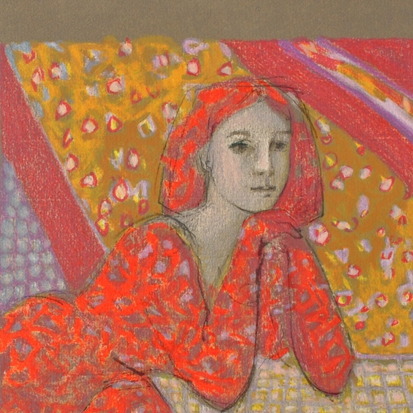 Robert STENNE (1931- ):  Femme rousse en robe orange - LITHOGRAPHIE originale signée, 250ex