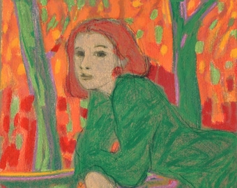 STENNE Robert - Redheaded woman in a green dress, Original signed LITHOGRAPH, 250 copies