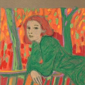 STENNE Robert Redheaded woman in a green dress, Original signed LITHOGRAPH, 250 copies image 1