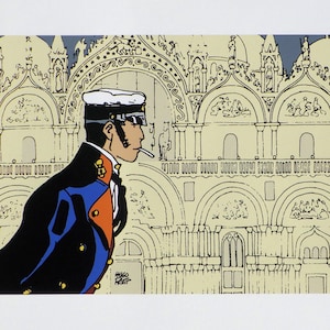 Hugo PRATT: Corto Maltèse / Plaza San Marcos, SERIGRAFÍA original firmada, 500 ejemplares, Sello seco + certificado
