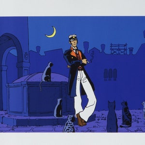 Hugo PRATT: Corto Maltèse e i gatti, SERIGRAFIA originale firmata, 500 copie, Timbro a secco + certificato