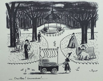 PEYNET Raymond, The pillows seller, Humorous signed ETCHING, 1943