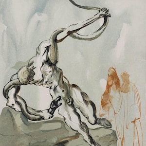 SALVADOR DALI : Hell 24, The Thieves, 1960, Original woodcut, Divine Comedy + Certificate