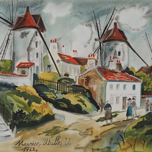 Maurice UTRILLO: I tre mulini di Montmartre, litografia firmata