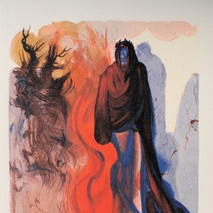 SALVADOR DALI : Hell 34 - The appearance of Dis, 1960, Original woodcut, Divine Comedy + Certificate