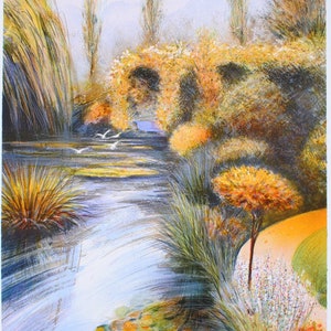 Rolf RAFFLEWSKI -  The pond in autumn - Original signed LITHOGRAPH, 600 copies + certificate