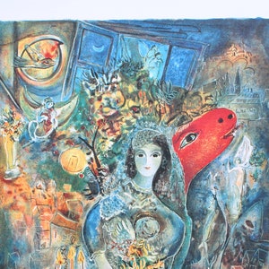 Marc CHAGALL : The bride and the red donkey, signed and numbered LITHOGRAPH, 500 copies