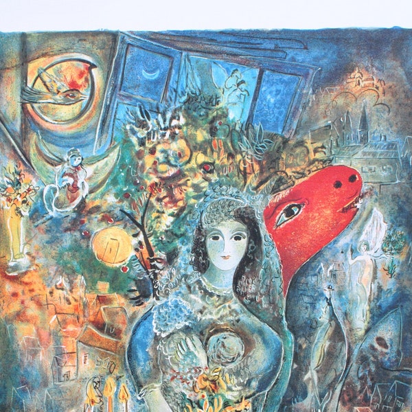 Marc CHAGALL : The bride and the red donkey, signed and numbered LITHOGRAPH, 500 copies