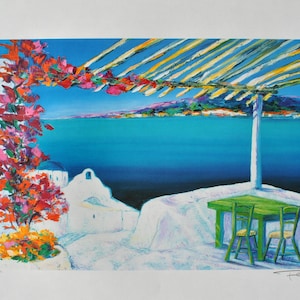 Serge FENECH (1951-)  :  View on Cyclades - Original LITHOGRAPH handsigned and numbered - 390 copies
