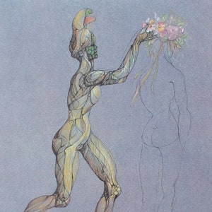 Leonor FINI : Beauty and Flowers - Original signed LITHOGRAPH, 1980