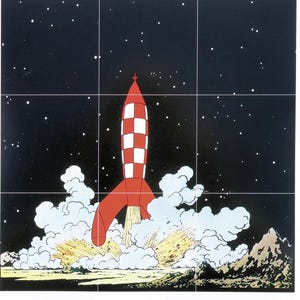 HERGE: Tintin - Abbiamo camminato sulla Luna, 9 litografie, edizione ufficiale belga smaltata, 1985