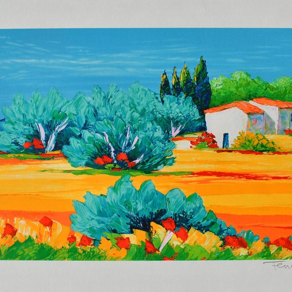 Serge FENECH (1951- ) :  Mas provençal   - LITHOGRAPHIE originale signée et numérotée, 390 exemplaires