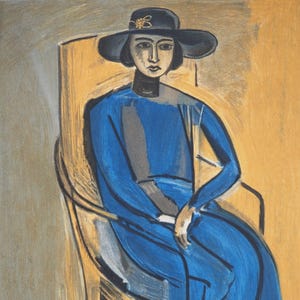 Henri MATISSE: Elegante in abito blu, LITOGRAFIA d'epoca, 1954