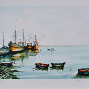Jean-Pierre LAURENT : Les Langoustiers - LITHOGRAPHIE originale signée et numérotée, 600 ex + Certificat