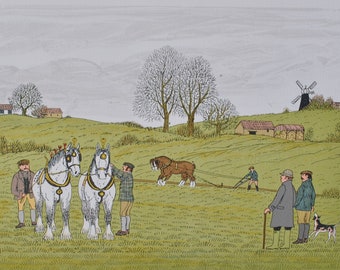 HADDELSEY Vincent :  The work of the land - Signed and numbered Original LITHOGRAPH,  100 copies + certificate