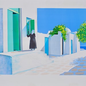 Frédéric de FONTENAY :  Old woman at Santorin - Original signed LITHOGRAPH, 600 copies + certificate