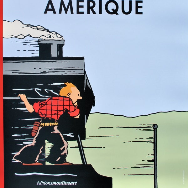 HERGE : Tintin en Amérique, AFFICHE Originale, édition officielle (Musée Tintin)
