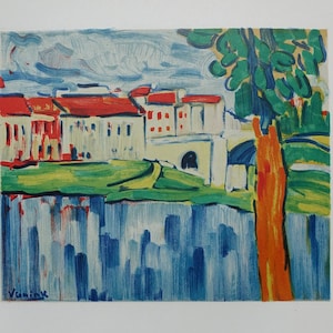 Maurice de VLAMINCK : Chatou and the red tree - Signed LITHOGRAPH, 1958