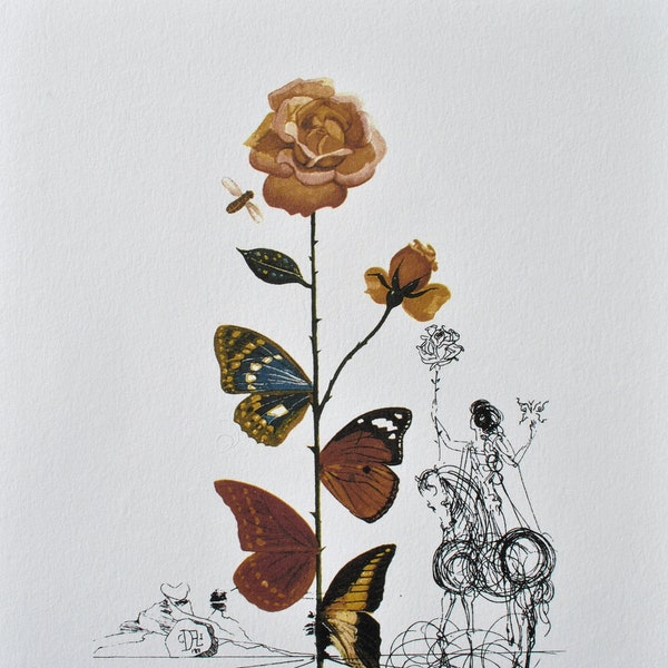 Salvador DALI : The Butterfly rose, signed LITHOGRAPH, 800 copies, 1979 + certificate