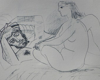 Pablo PICASSO - Woman and master - Original Etching, 1952