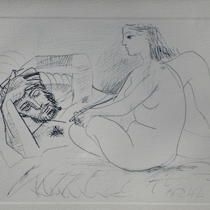 Pablo PICASSO - Woman and master - Original Etching, 1952