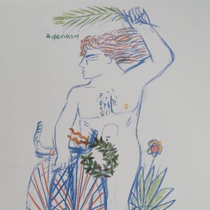 Alekos FASSIANOS: Giochi Olimpici, Ciclista Incoronato, LITOGRAFIA firmata, 2004