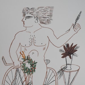 Alekos FASSIANOS: Ciclista con spiga di grano, firmata LITOGRAFIA, 2004