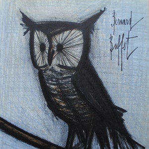 BUFFET Bernard : The little owl - original signed LITHOGRAPH, Referenced, 1967 by MOURLOT