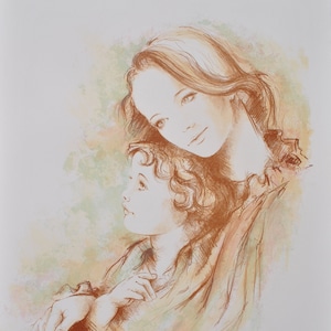 Saint Martin Laurent : Mother and daughter, Original LITHOGRAPH pencil signed, 150 copies