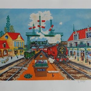 DELIEGE William :  The Locomotive - Original LITHOGRAPH signed and numbered, 275 copies + certificate