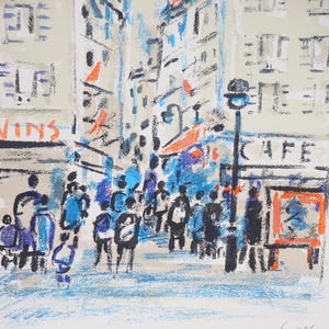 Robert SAVARY - Lively Street in the Marais - Signed Original Lithograph - Paris Scene