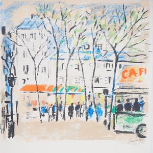 Robert SAVARY - Bastille Market Scene - Signed Original Lithograph - Paris 1969