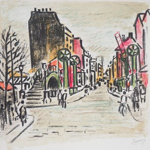 Robert SAVARY - Canal Saint-Martin - Signed Original Lithograph - Paris 1969