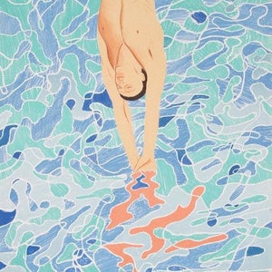 David HOCKNEY: La inmersión, Litografía original firmada, 1972
