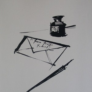 Bernard BUFFET : The love letter, Original signed etching from an India ink DRAWING,  Referenced, 1961, 197 copies