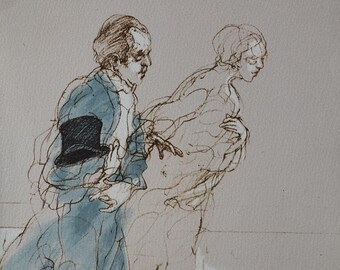 Claude WEISBUCH : Couple de Bourgeois, LITHOGRAPHIE originale,  Vélin arches, 1984 + certificat