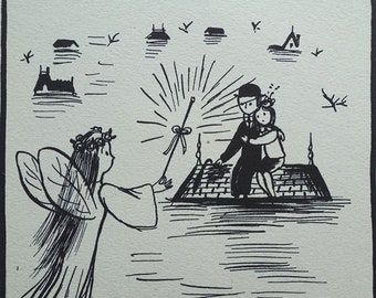 PEYNET Raymond - The good fairy - Humorous signed ETCHING - 1943